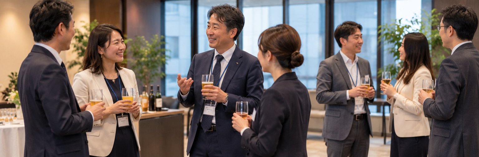 ドリンクを片手にフリートークで情報交換する参加者たち